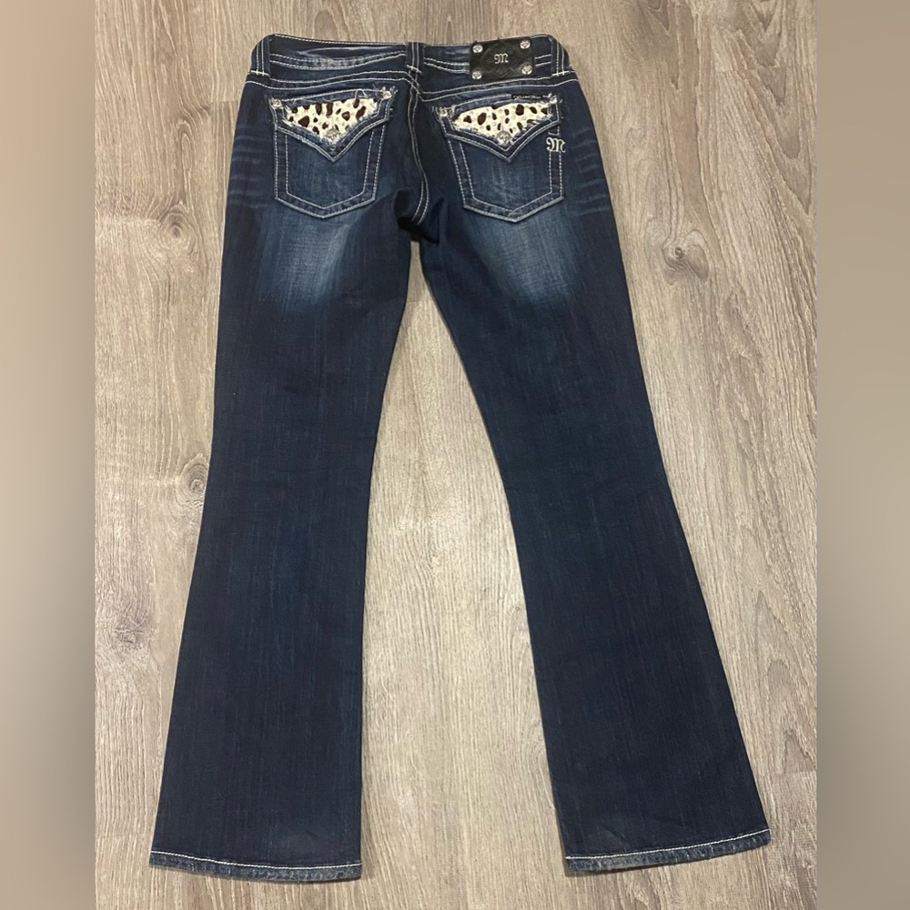 Miss Me Low Rise Boot Cut Jeans JW5188B4V Dark Wash Leopard Pocket 29 - Picture 5 of 10